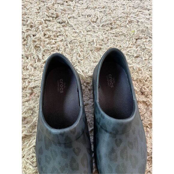 Crocs Neria Pro II Clog Black Gray with Leopard Print Slip On Shoe Sz 7 - Picture 5 of 5